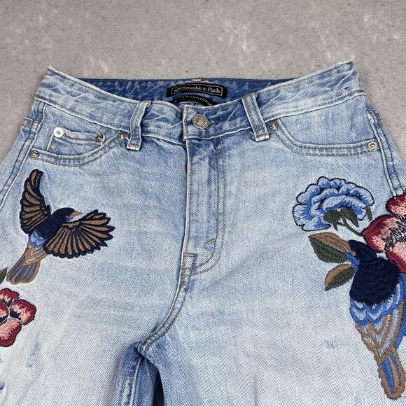 Abercrombie & Fitch Jeans SZ 25 Annie Girlfriend Floral Embroidered Distressed - Picture 2 of 16